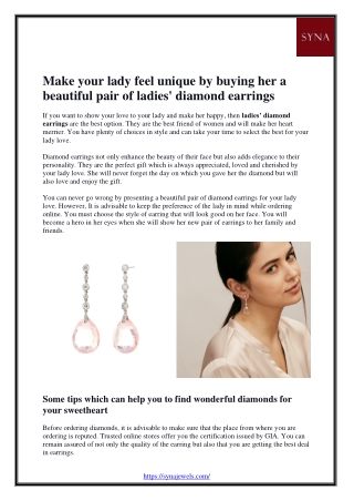 Ladies diamond earrings or female earrings and pear diamond drop earrings