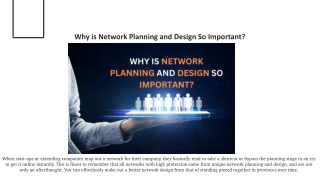 Why is Network Planning and Design So Important