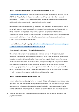 Primary Antibodies Market Share, Size, Demand & SWOT Analysis by 2028