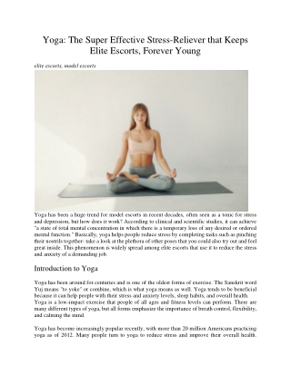 Yoga The Super Effective Stress-Reliever that Keeps Elite Escorts, Forever Young