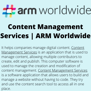 Content Management Services  ARM Worldwide
