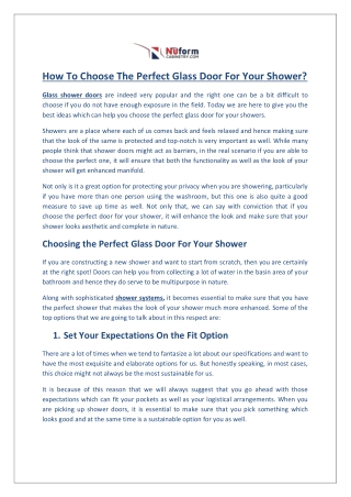 How To Choose The Perfect Glass Door For Your Shower?