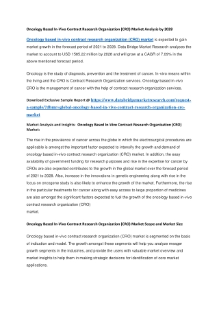 Oncology Based In-Vivo Contract Research Organization (CRO) Market Analysis by 2028