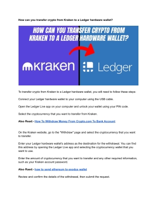 How can you transfer crypto from Kraken to a Ledger hardware wallet