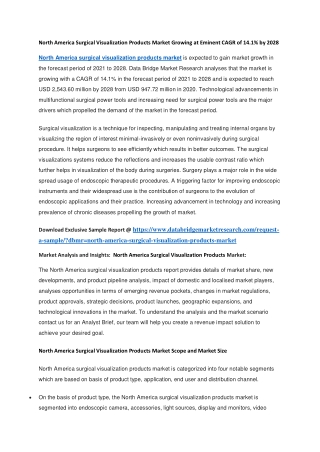 North America Surgical Visualization Products Market Growing at Eminent CAGR of 14.1 by 2028