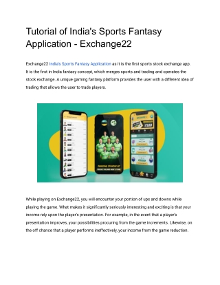 Tutorial of India's Sports Fantasy Application - Exchange22
