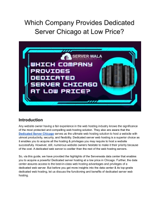 Which Company Provides Dedicated Server Chicago at Low Price_