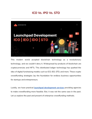 Launchpad development company in India- IPO vs ICO vs STO