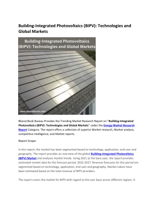 Building-Integrated Photovoltaics (BIPV Technologies and Global Markets