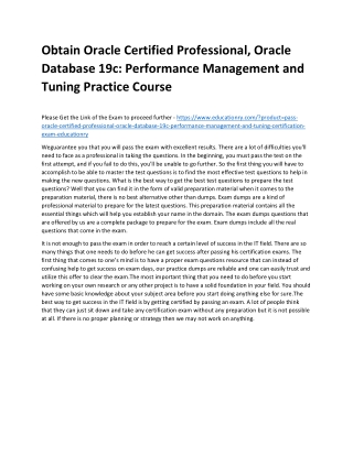 Oracle Certified Professional, Oracle Database 19c: Performance Management