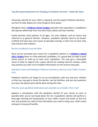 Top Recommendations For Finding A Pediatric Dentist - Smile By Glow