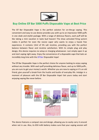 Buy Online Elf Bar 5000 Puffs Disposable Vape at Best Price