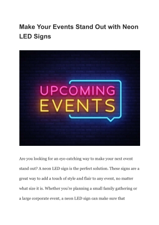 Make Your Events Stand Out with Neon LED Signs