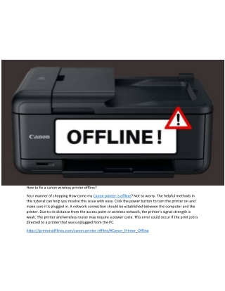 How to fix a canon wireless printer offline?