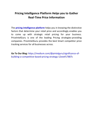 Pricing Intelligence Platform Helps you to Gather Real-Time Price Information