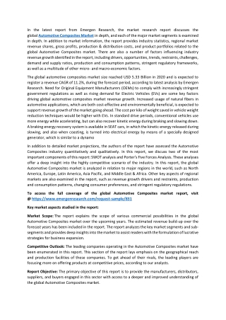 Automotive Composites Market Growth, Recent Trends, Industry Analysis 2028