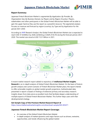 Japanese Fintech Blockchain Market Size, Share, Trends, Industry Analysis 2028
