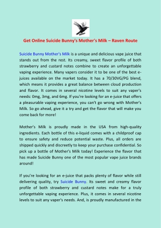 Get Online Suicide Bunny's Mother's Milk – Raven Route