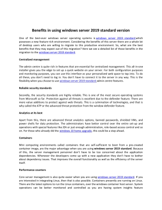 Benefits in using windows server 2019 standard version