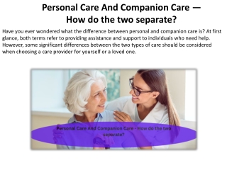 What distinguishes companion care from personal care