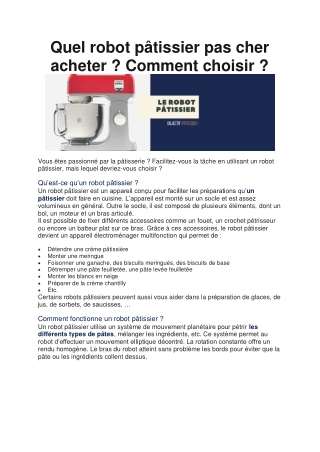 Quel est le meilleur robot pâtissier pas cher ?
