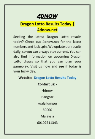 Dragon Lotto Results Today | 4dnow.net