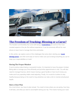 The Freedom of Trucking Blessing or a Curse (1)