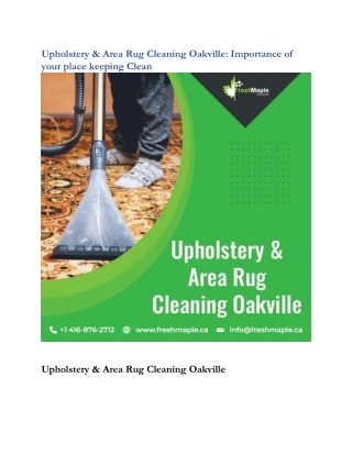 Upholstery & Area Rug Cleaning Oakville Importance of your place keeping Clean