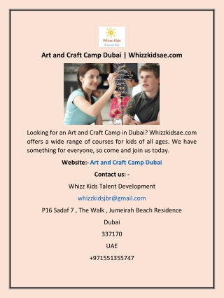 Art and Craft Camp Dubai | Whizzkidsae.com
