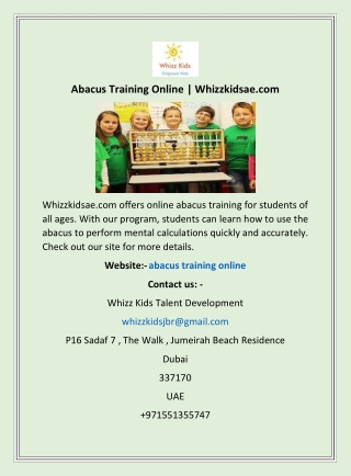 Abacus Training Online | Whizzkidsae.com