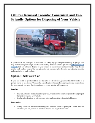 Old Car Removal Toronto
