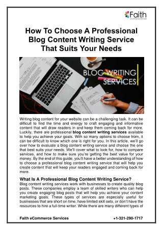 How to Choose a Professional Blog Content Writing Service That Suits Your Needs