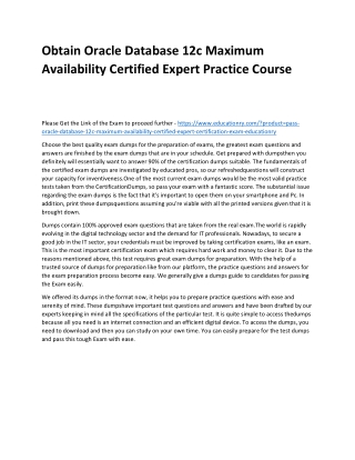 Oracle Database 12c Maximum Availability Certified Expert