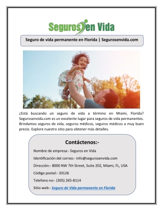 Seguro de vida permanente en Florida | Segurosenvida.com