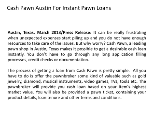 Cash Pawn Austin For Instant Pawn Loans