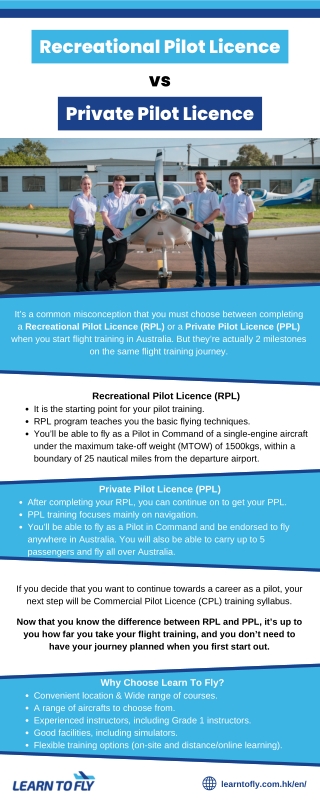 Recreational Pilot Licence vs Private Pilot Licence
