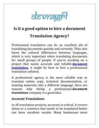 Is it a good option to hire a document Translation Agency?