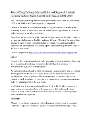 Topical Drug Delivery Market Global and Regional Analysis, Focusing on Size
