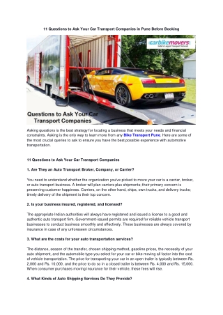 11 Questions to Ask Your Car Transport Companies in Pune Before Booking