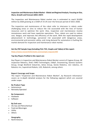 Inspection and Maintenance Robot Market - Global and Regional Analysis, Focusing