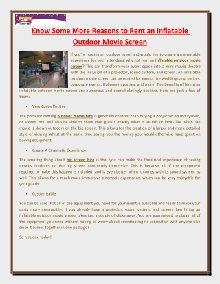 Know Some More Reasons to Rent an Inflatable Outdoor Movie Screen