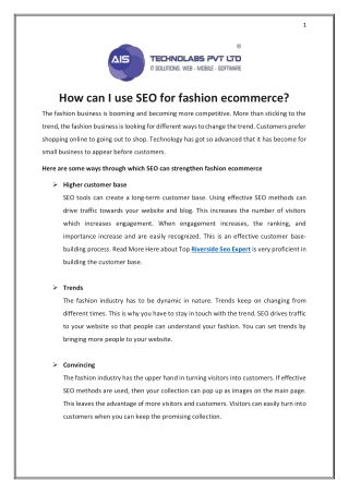 How can I use SEO for fashion ecommerce