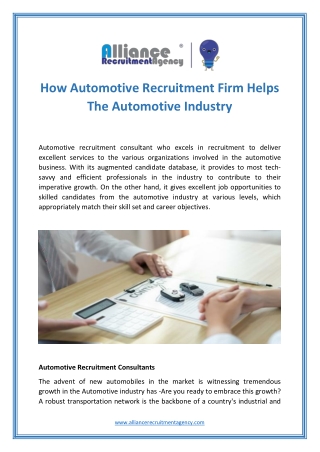 How Automotive Recruitment Firm Helps The Automotive Industry