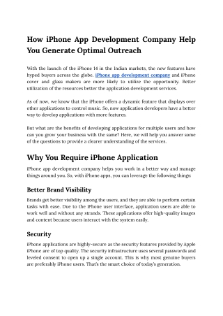 How iPhone App Development Company Help You Generate Optimal Outreach