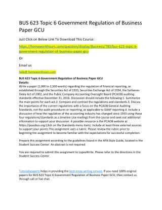 BUS 623 Topic 6 Government Regulation of Business Paper GCU