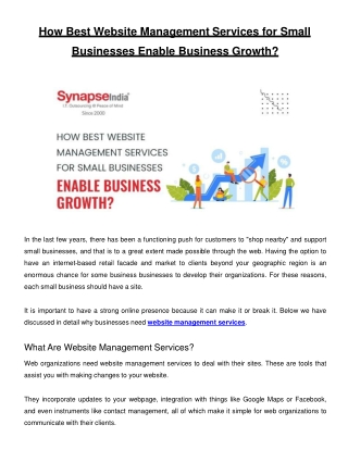 How Best Website Management Service Small Businesses Enable Business Growth-PPT