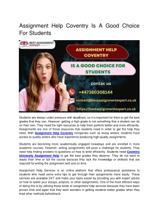 Assignment Help Coventry Is A Good Choice For Students