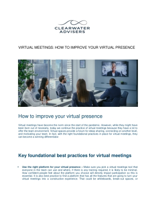 Virtual Meetings How to improve your virtual presence - Clearwater Advisers