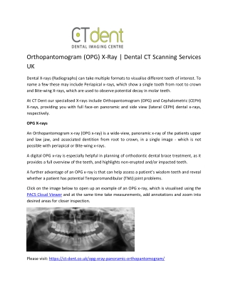 Orthopantomogram (OPG) X-Ray - Dental CT Scanning Services UK