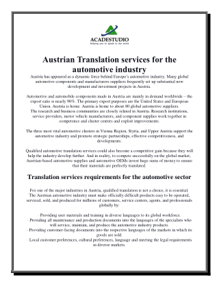 Austrian Translation services for the automotive industry